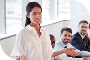 Professional sharing information with coworkers