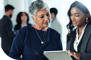 Business professionals reviewing information