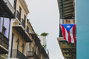 Buildings with Puerto Rico flag hanging