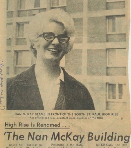 Front-page story about the Nan McKay Building, c. 1970
